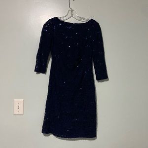 Jessica Howard Navy Blue Sequined Dress (Size 4P)